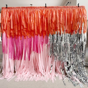 Fringe wall backdrop/orange pink and silver/party backdrop/wedding backdrop