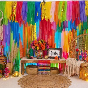Colorful Fiesta Fringe Backdrop: Taco Party, Birthday, Reusable