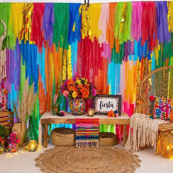 Colorful Fiesta Fringe Backdrop: Taco Party, Birthday, Reusable