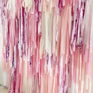 Pink bridal shower party backdrop fringes/bohemian backdrop/neutral backdrop for birthday