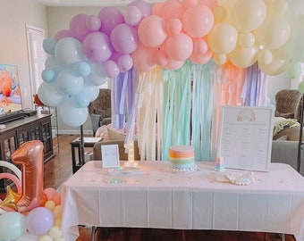 Pastel rainbow backdrop plastic streamers/baby shower backdrop fringes light color rainbow party decor