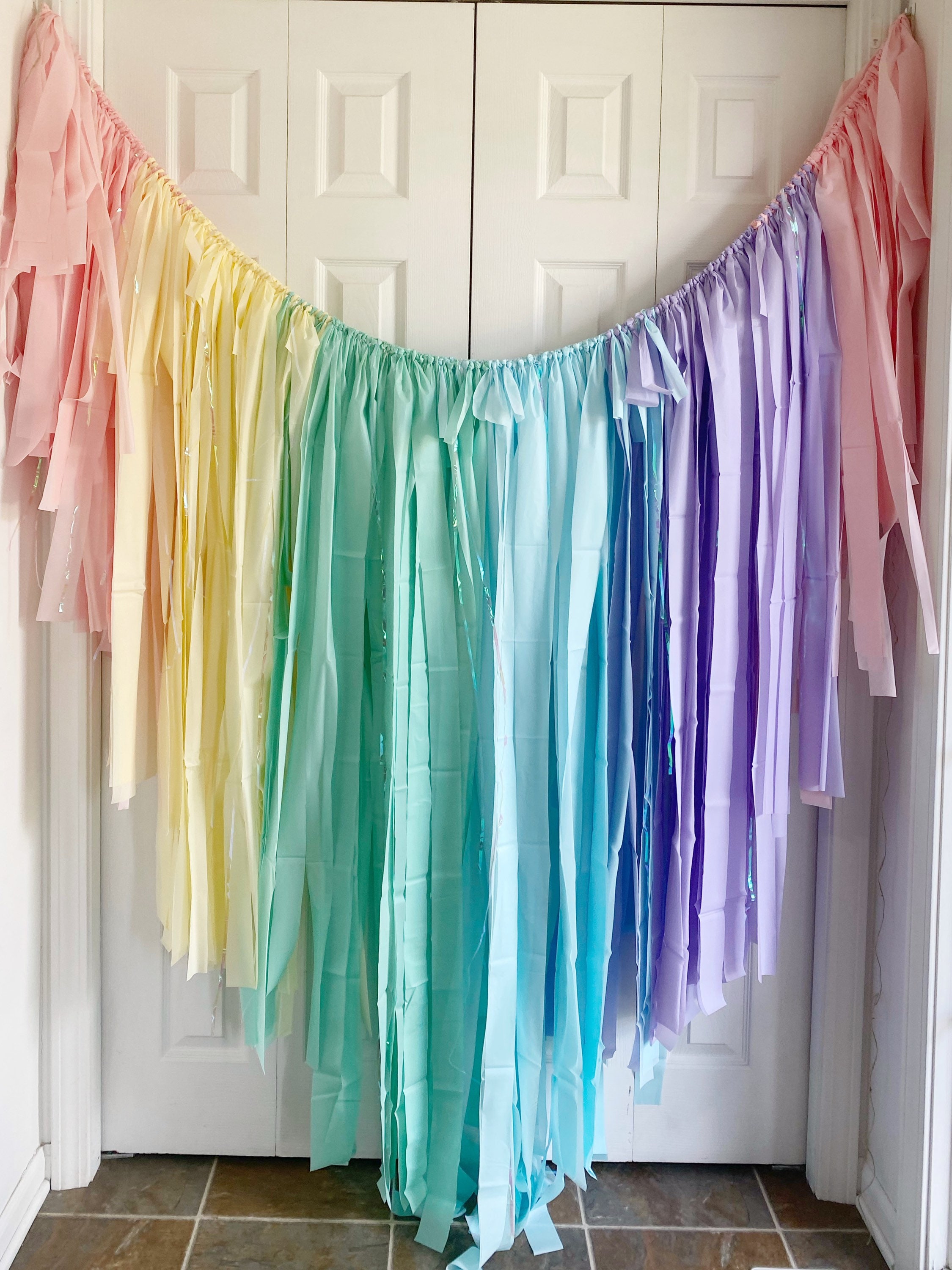 6 feet Pastel rainbow backdrop plastic streamers/baby shower Etsy