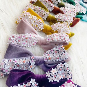 Medium irredentist sequin embroidery velvet bows/fall colorful velvet bows/sequins beads embroidery