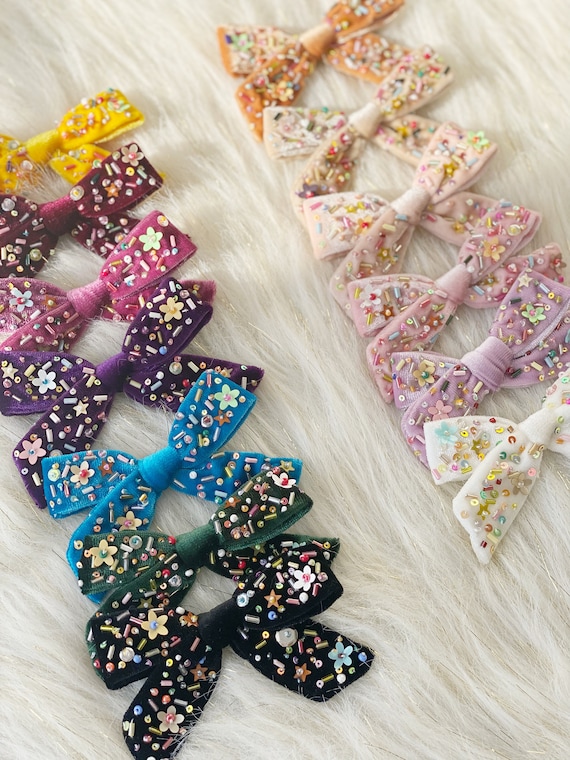 Medium Size Embroidery Velvet Bows/colorful Velvet Bows/sequins