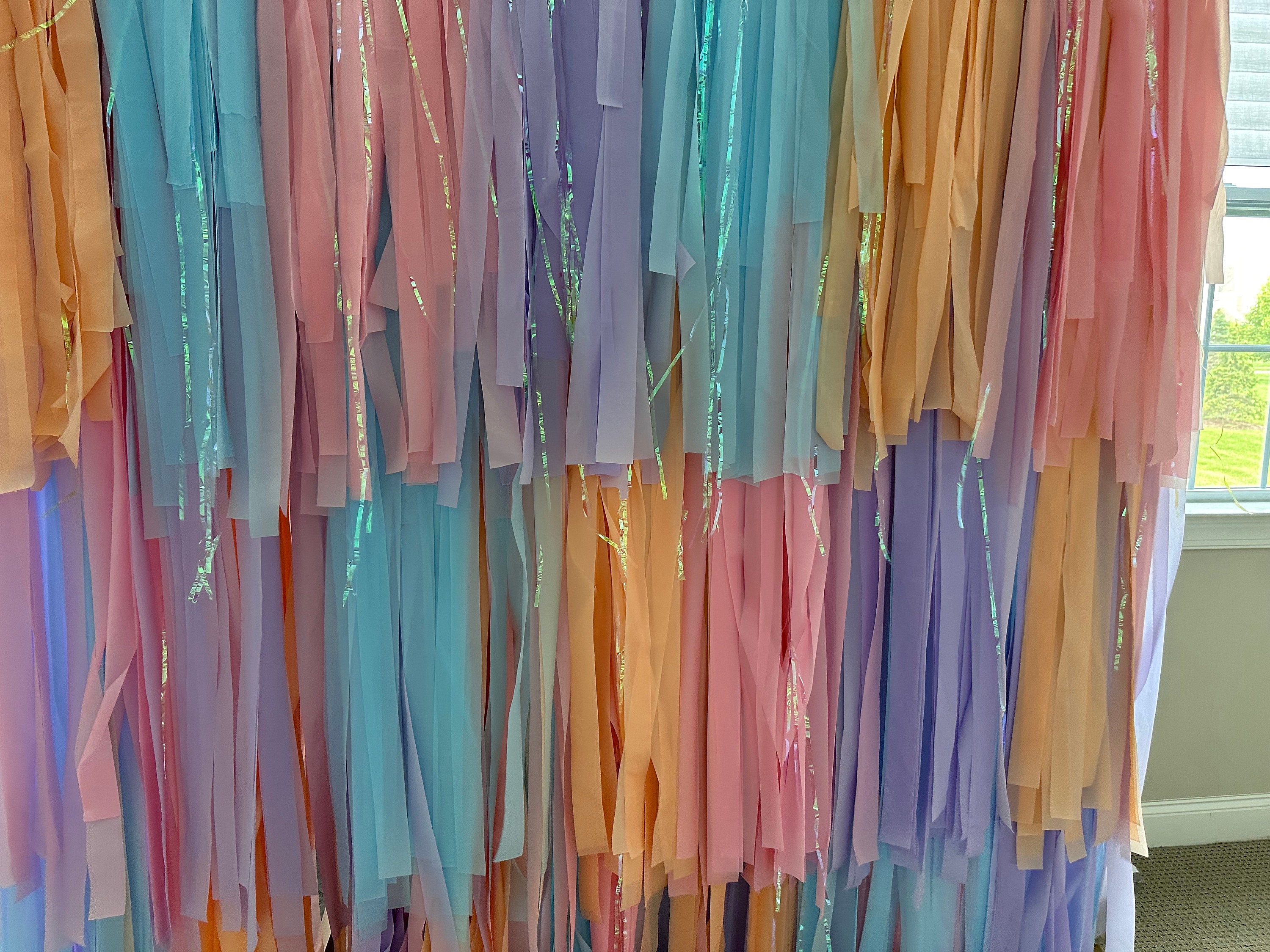 Reusable Fringe Backdrop – Pre-assembled, ready to hang.