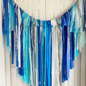 Blue backdrop fringes/shark plastic streamers/boys birthday streamers/tablecloth streamers/baby shower backdrop/Onederful backdrop