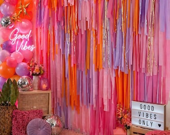 Fringe Backdrop: Pink, Orange, Lavender Party Decor (6x8 ft)