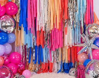 Fringe Party Backdrop: Coral, Pink, Blue, & Silver