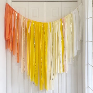 Ray of sunshine backdrop fringes/boho sunshine plastic streamers/lemonade /daisy /girls birthday/tablecloth fringes/yellow omber image 1