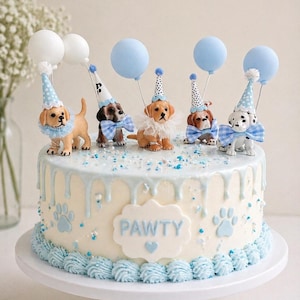 Paw party cake topper/pups cake topper/puppy dog/boys pawty/gingham