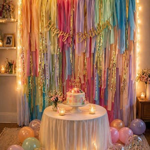 Pastel Fringe Backdrop, Pink & Orange Party Decor