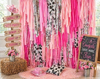 Cowgirl party backdrop/bridal shower party backdrop/custom backdrop for birthday parties/bachelorette party/ lets go/ pink backdrop/lets go