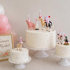 Farm Animal Cake Topper, Pink Birthday Party Decor