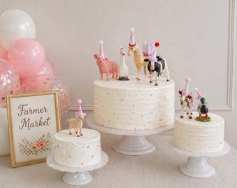 Farm Animal Cake Topper, Pink Birthday Party Decor