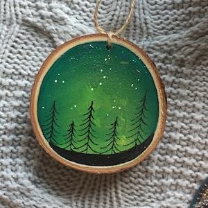 Green Northern Lights Cozy Wood Slice Ornament
