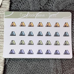 Feuilles d'autocollants pour calendrier de camping avec mini tente - Stickers pour agenda - Bullet Journaling - Journal de souvenir - Sticker BUJO