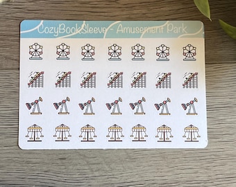 Mini Amusement Park Rollercoaster Icon Calendar Sticker Sheets - Planner Stickers - Bullet Journalling - Memory Keeping Journal - BUJO Stick