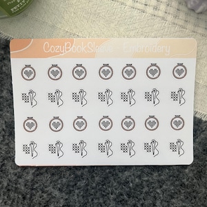 Feuilles d'autocollants pour calendrier avec icônes mini broderie - Stickers pour agenda - Bullet Journaling - Journal de souvenir - Sticker BUJO