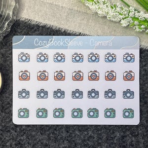 Feuilles d'autocollants pour calendrier avec icône mini appareil photo - Stickers pour agenda - Bullet Journaling - Journal de souvenir - Sticker BUJO