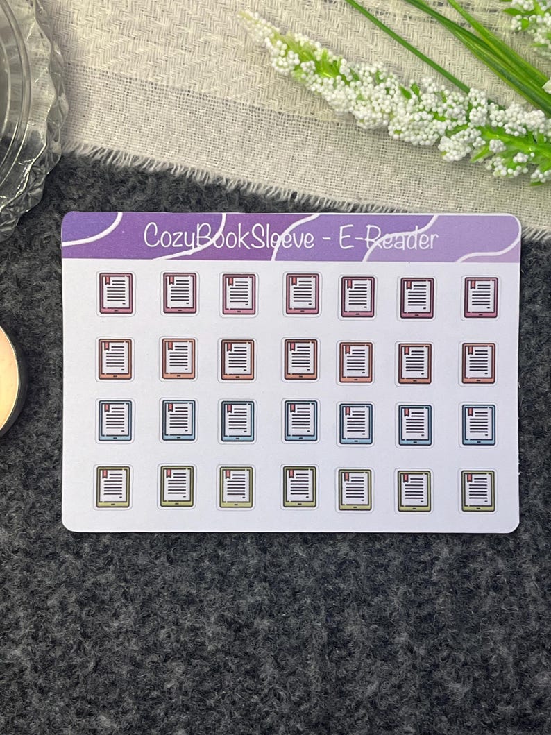 Mini-boekformaatpictogrammen - Leesdagboek - Boeken E-reader Kindle Kobo Audioboek - BUJO-sticker Mini Colour E-Reader