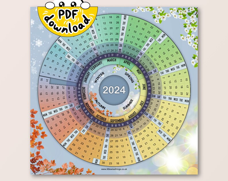 2024 Circular Calendar / Light Grey Etsy