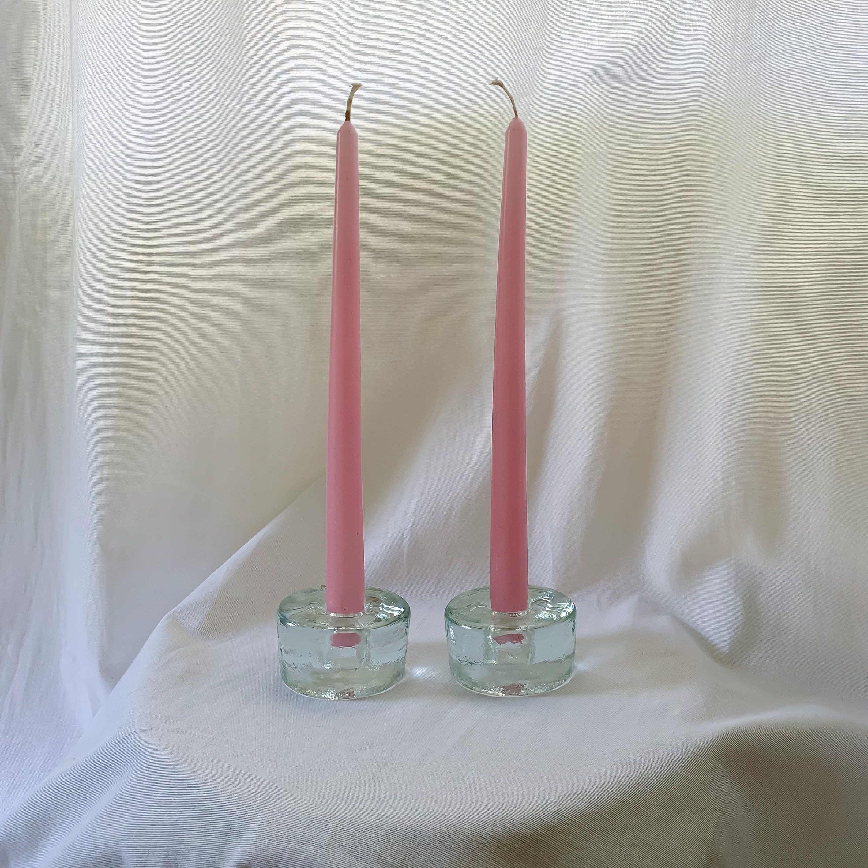 Pair of Clear Glass Candlestick Holders Etsy