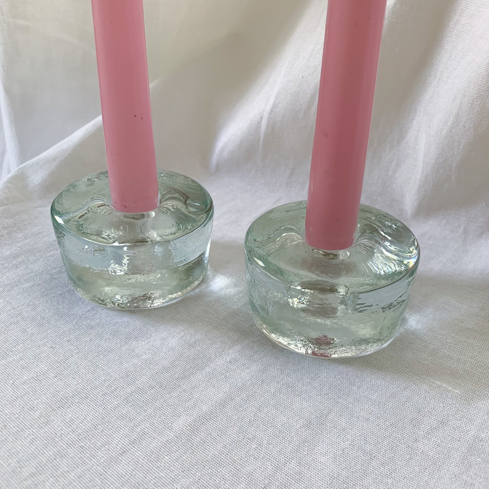 Pair of Clear Glass Candlestick Holders Etsy