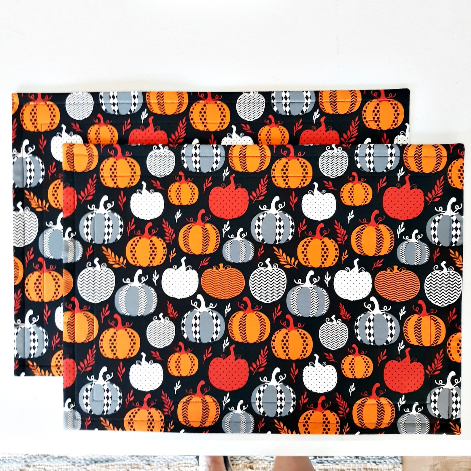 Halloween Placemats Set of 2 Pumpkins Dots Handmade Etsy