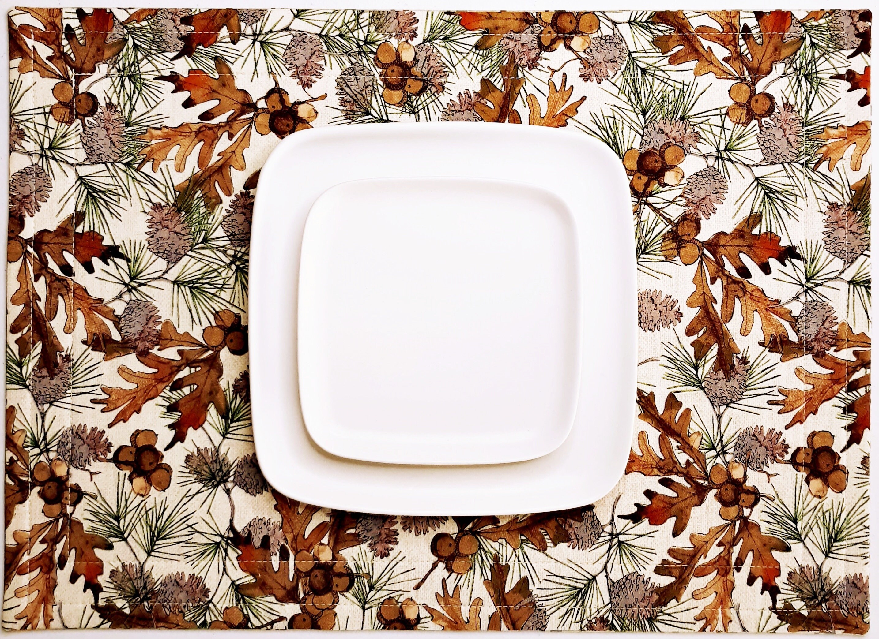 Cabin Lodge Oak Leaf Placemats Set of 2 Acorns Pine Etsy