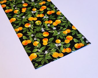Camino de mesa de algodón con estampado floral de flor de naranja, 12 x 52