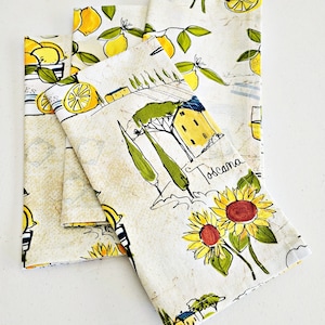 Lemon, Wine and Sunflower Napkins, Set of 4, Italian Countryside, Dinner Napkins, Napkin Set, Premium Quality,