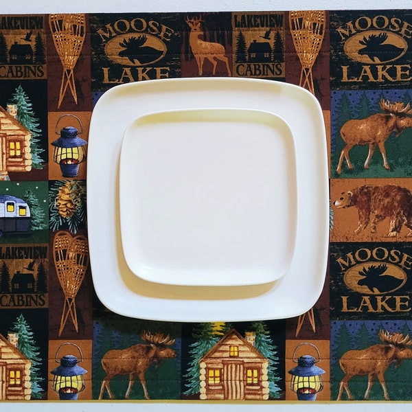 Cabin, Lodge Placemats, Set of 2, Reversible, Washable, Premium Quality, Table Linens