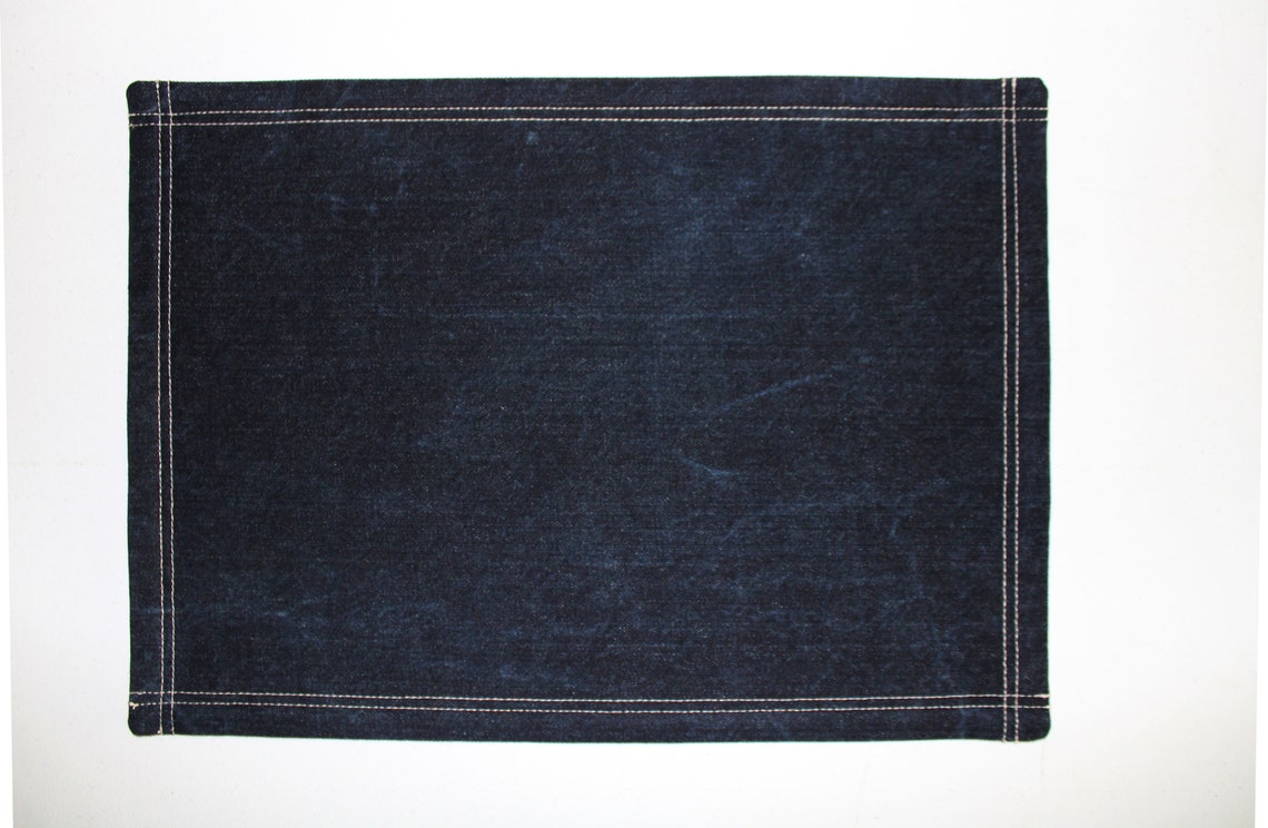 Set of 2 Distressed Blue Denim Placemats Reversible Etsy
