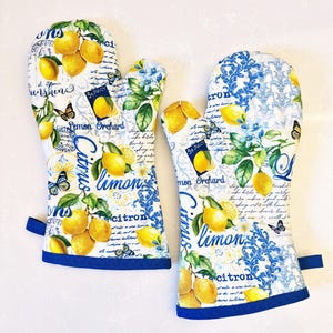 Lemon Quilted Oven Mitts, Set of 2, Limoncello Citrus, Pot Holders