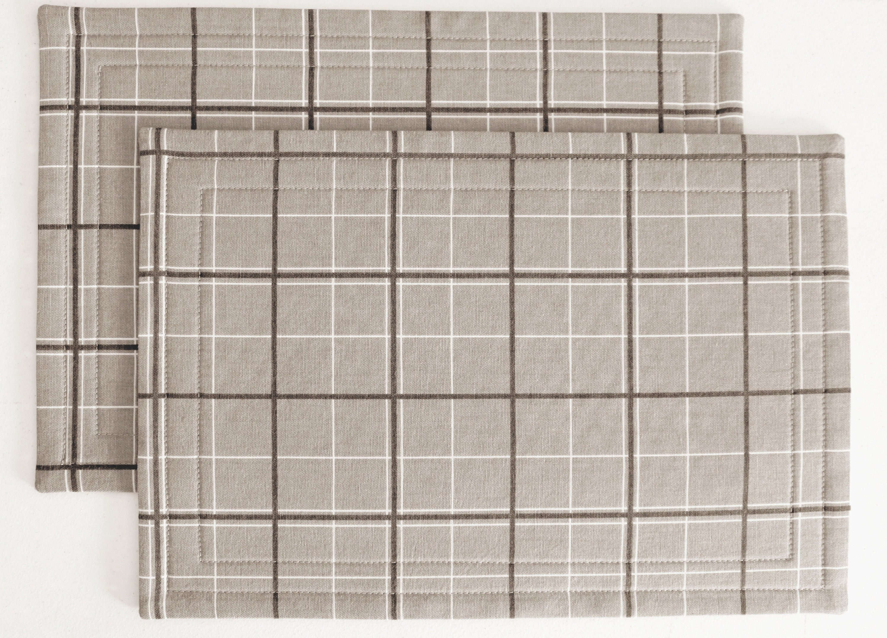 Taupe Plaid Placemats Set of 2 Classic Traditional Etsy