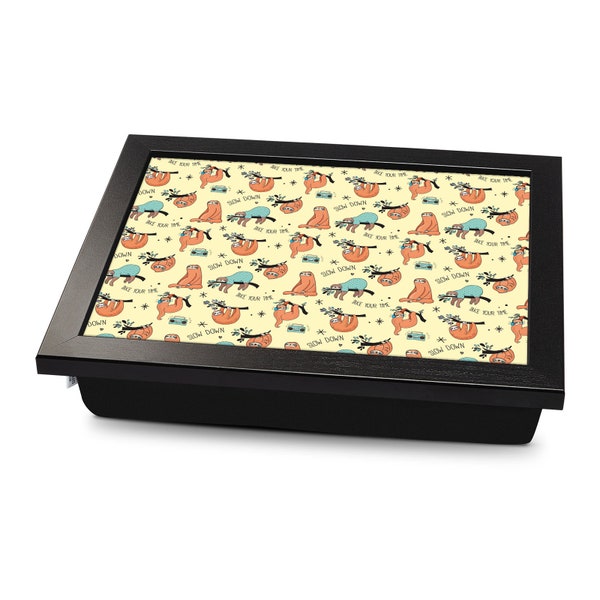 Sloth Pattern Cushioned Lap Tray | Made In The UK | Wooden Frame | Personalised Gift