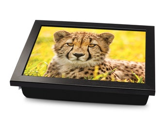 Cheetah Cushioned Lap Tray | Made In The UK | Wooden Frame | Personalised Gift