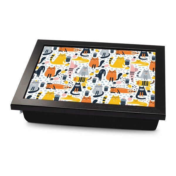 Cats & Cactus Cushioned Lap Tray | Made In The UK | Wooden Frame | Personalised Gift