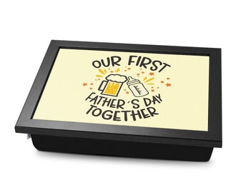 First Father's Day Wooden Dinner Tray, Father's Day Gift For Dad Daddy, From Kids, Lap Tray With Cushion