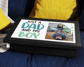 Personalised Lap Tray With Beanbag Cushion For Dad "Just A Dad And His Boy" - Fathers Day Gift From Son