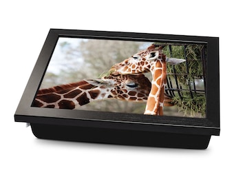 Giraffes Eating Cushioned Lap Tray | Made In The UK | Wooden Frame | Personalised Gift