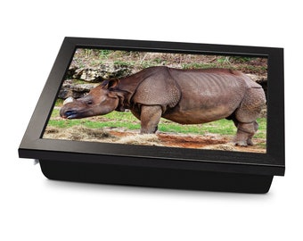 Rhinoceros Cushioned Lap Tray | Made In The UK | Wooden Frame | Personalised Gift