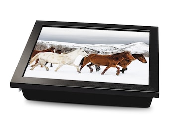 Wild Horses Cushioned Lap Tray | Made In The UK | Wooden Frame | Personalised Gift