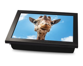 Giraffe Up Close Cushioned Lap Tray | Made In The UK | Wooden Frame | Personalised Gift