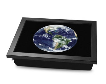 Earth From Space Cushioned Lap Tray | Made In The UK | Wooden Frame | Personalised Gift