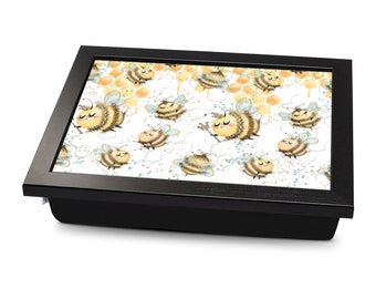 Buzzy Bees On Honey Cushioned Lap Tray | Made In The UK | Wooden Frame | Personalised Gift