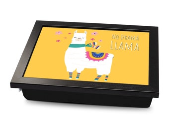 No Drama Llama Cushioned Lap Tray | Made In The UK | Wooden Frame | Personalised Gift