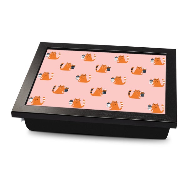 Ginger Cat & Cactus Cushioned Lap Tray | Made In The UK | Wooden Frame | Personalised Gift