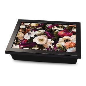 Moody Rose Floral Cushioned Lap Tray | Made In The UK | Wooden Frame | Personalised Gift