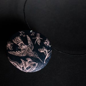 Hummingbird, Tenacity. Super light Cyanotyped pendant.